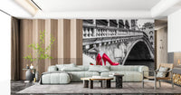 Red Stilettos and Rose on the Rialto Bridge Wall Mural