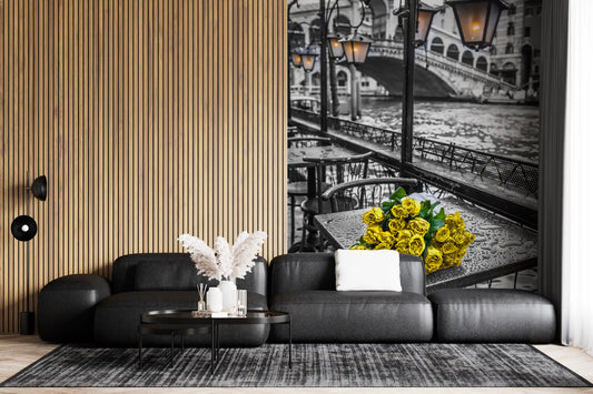 Venetian Rain with Golden Roses Wall Mural