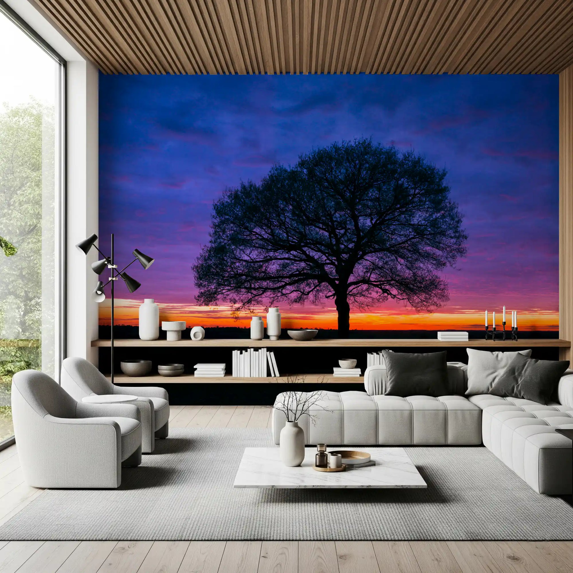 Solitary Oak at Twilight wall mural giving a living room a moody focus, GD10933
