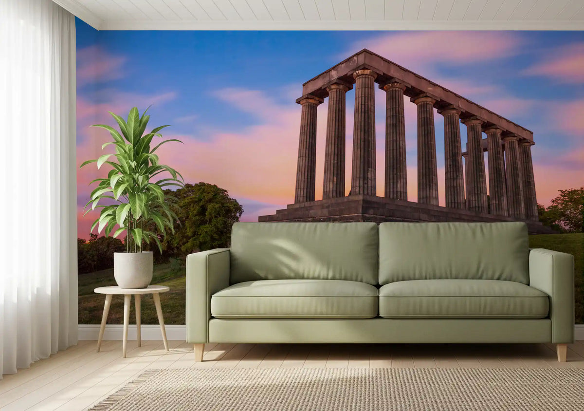 Calton Hill colonnade wall mural giving a modern living room a grand focus GD10934
