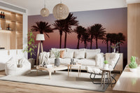 Dusk Palm Silhouettes Over Twilight Sea Wall Mural