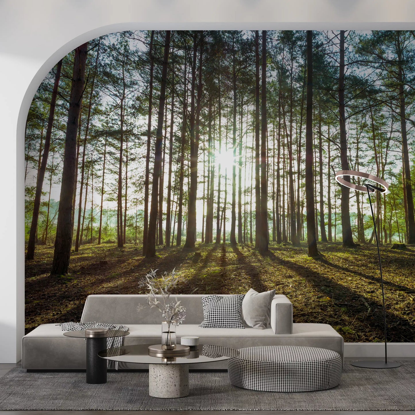 Sunlit Pine Forest Morning Wall Mural