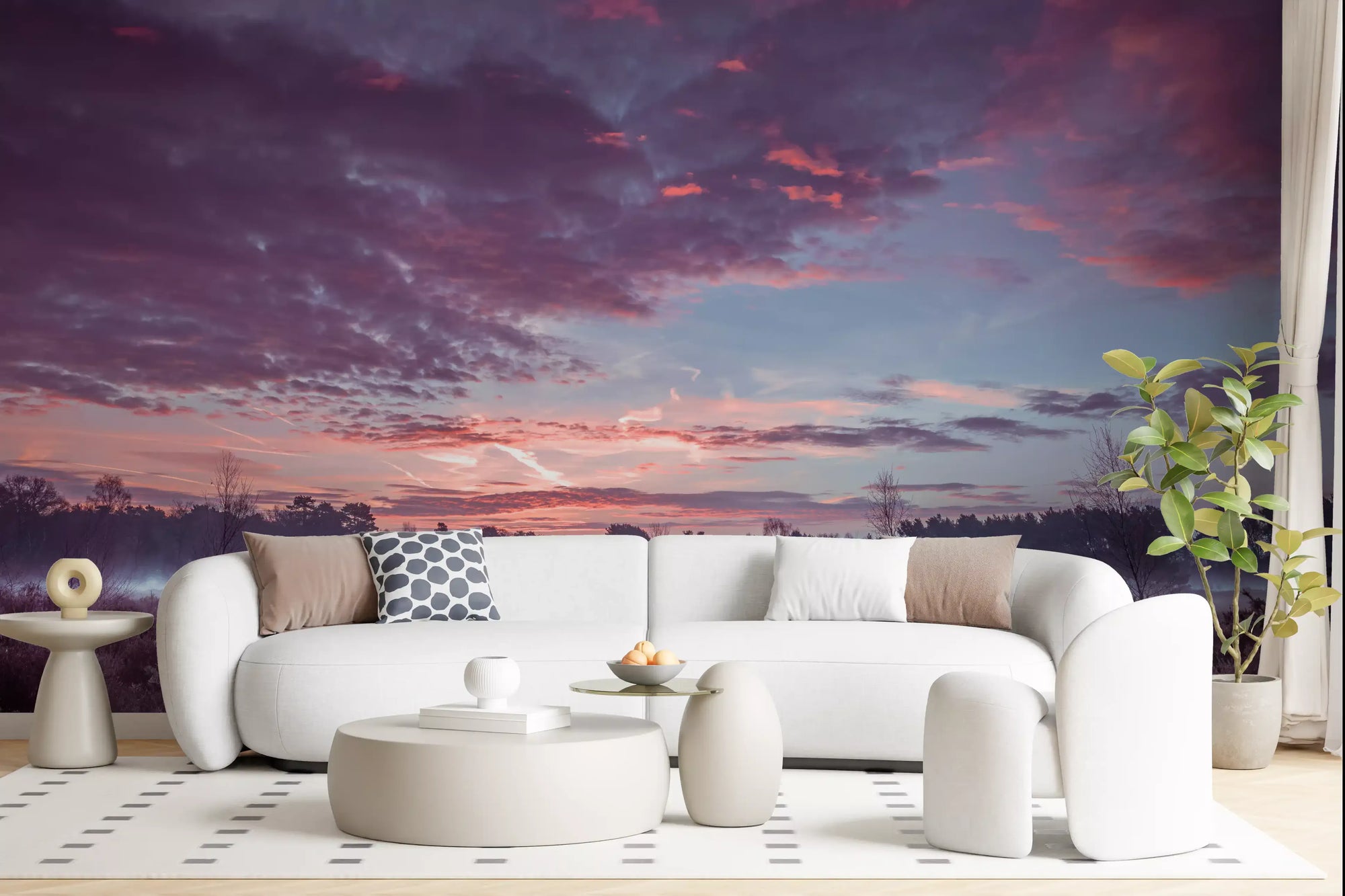 Violet twilight meadow wall mural giving a modern living room a calm glow GD10939
