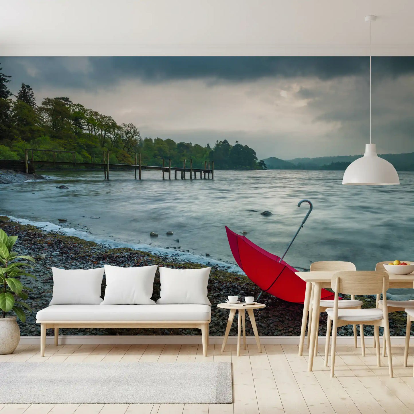 Crimson Accent on Lake District Shore Wall Mural