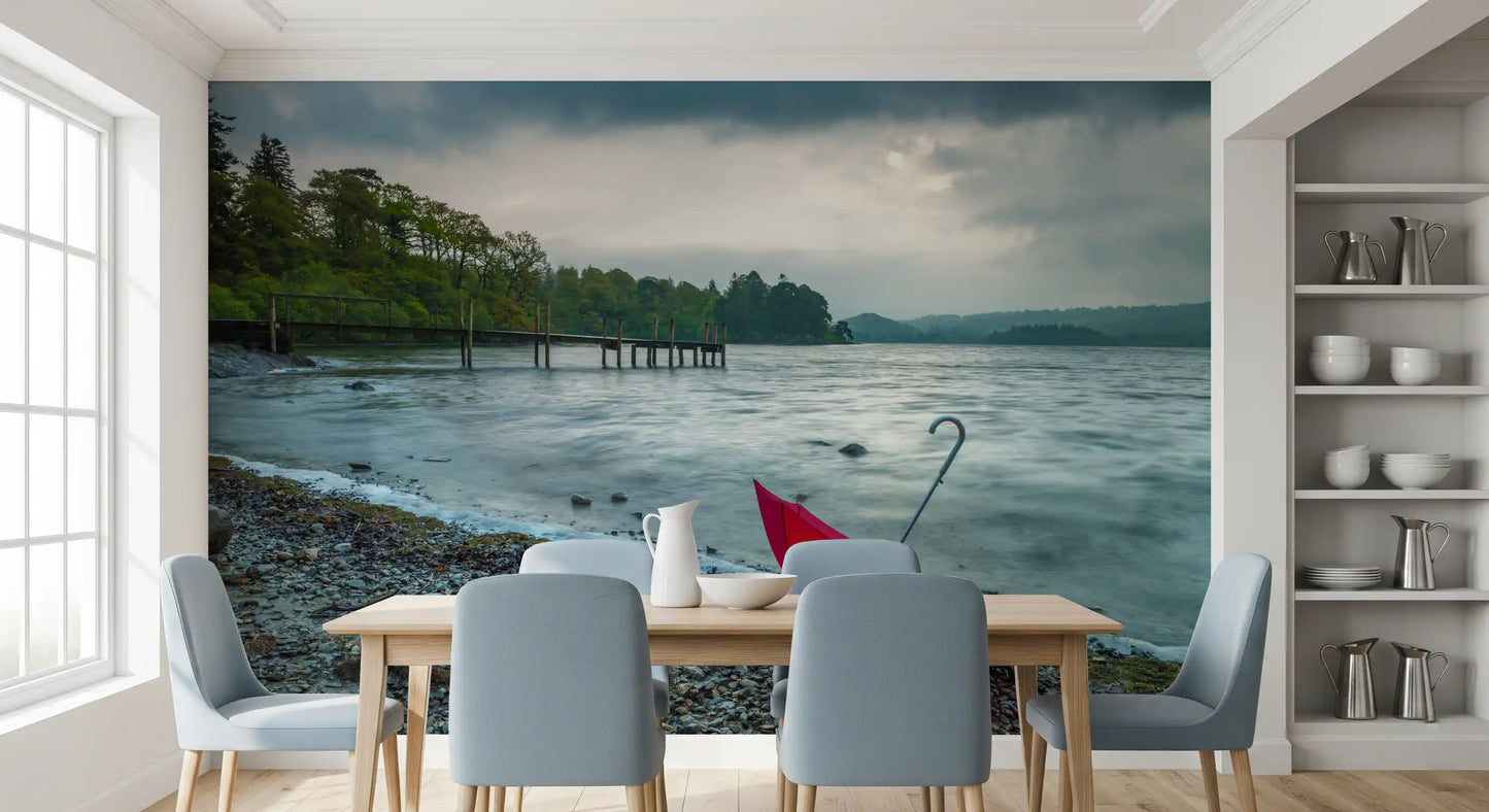 Crimson Accent on Lake District Shore Wall Mural