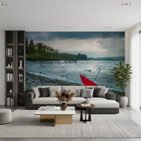 Crimson Accent on Lake District Shore Wall Mural