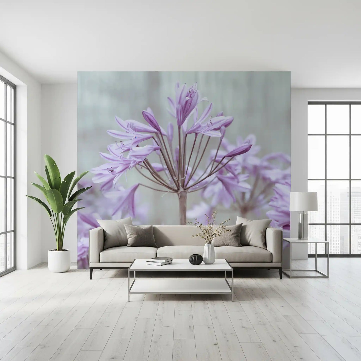 Serene Lilac Agapanthus Blossoms Wall Mural