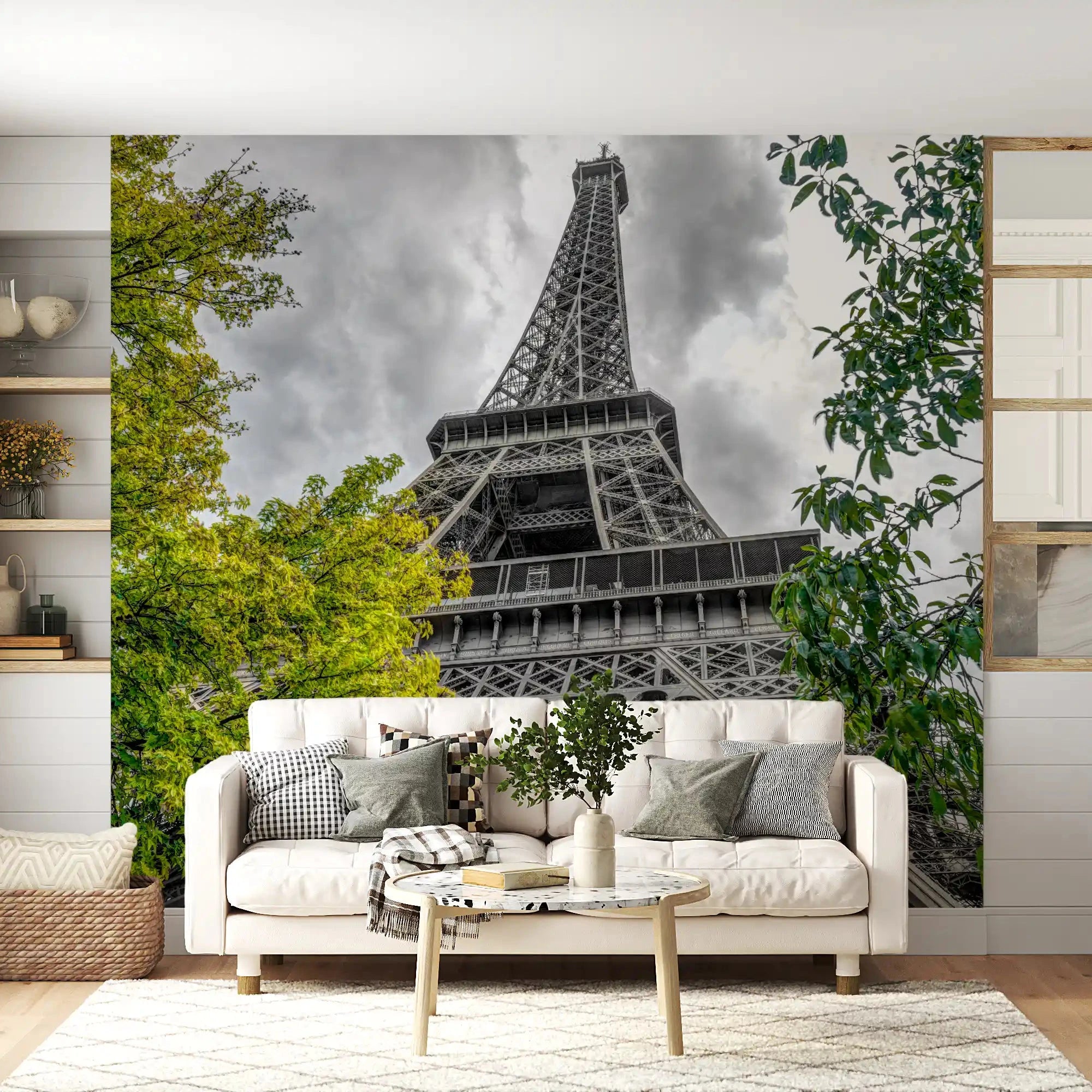 Eiffel Tower upward view wall mural set in a living room GD10948
