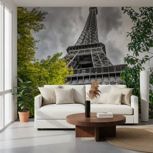 Monochrome Paris landmark wall mural adding height to a Living room GD10948
