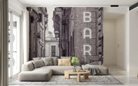 Vintage Neon Sign on Rome Shuttered Street Wall Mural