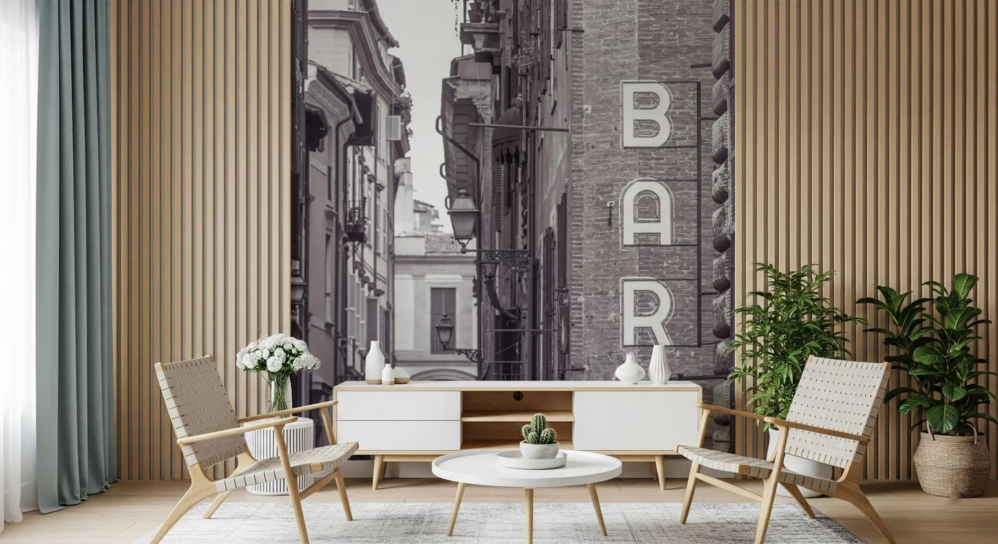 Vintage Neon Sign on Rome Shuttered Street Wall Mural