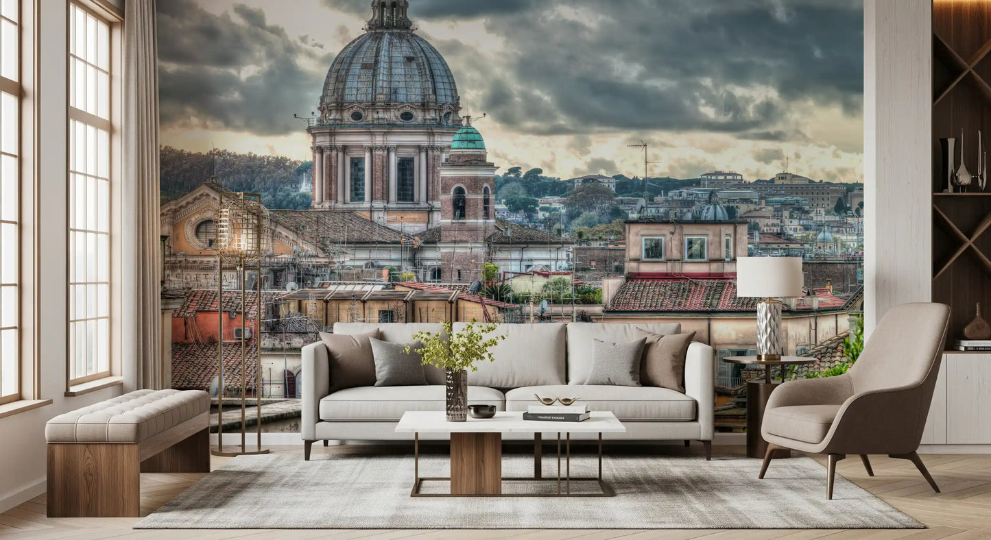 Rome Rooftops under Dramatic Skies Wall Mural