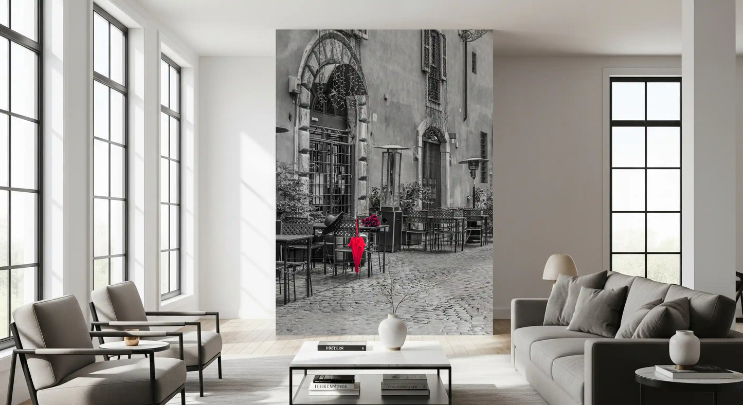 Red Umbrella on Quiet Italian Street Wall Mural