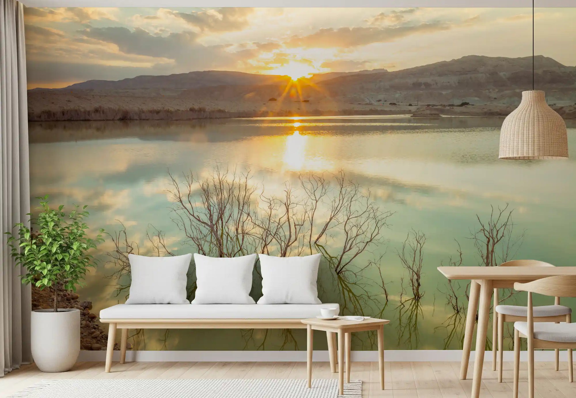 Sunset Reflections over Peaceful Lake wall mural warms a Dining room GD10956

