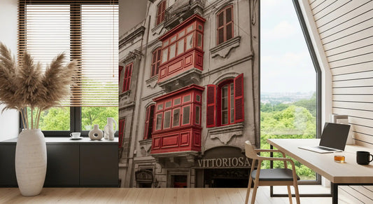 Crimson Maltese Balconies of Vittoriosa Wall Mural