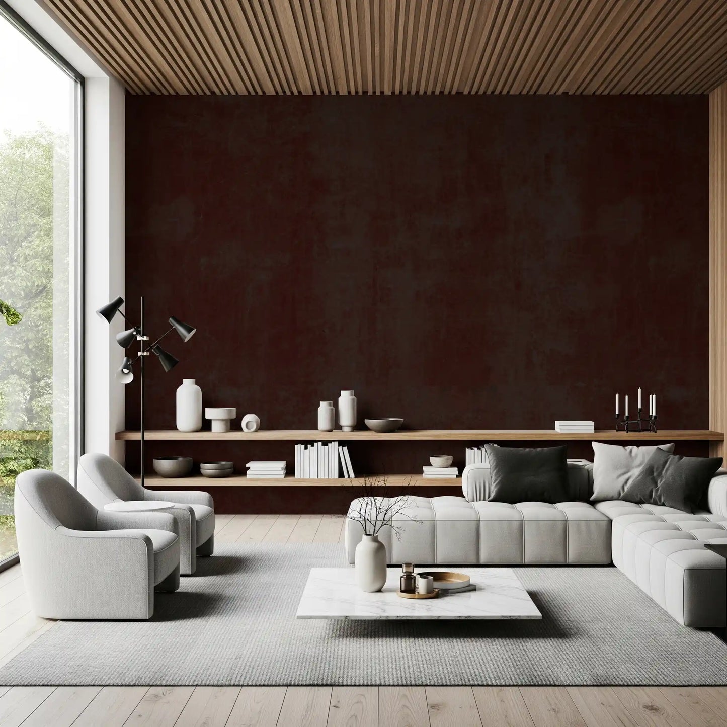 Deep Crimson and Dark Charcoal Grunge Texture Wall Mural