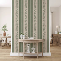 Winding Sage Vine Linen Stripe Wallpaper⁠