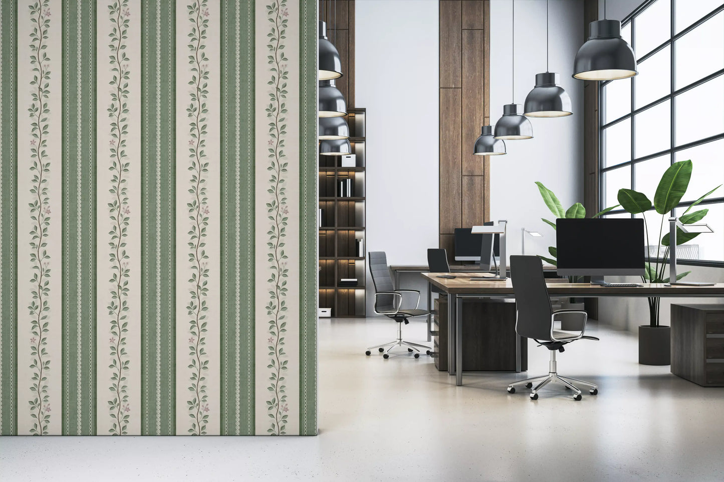 Winding Sage Vine Linen Stripe Wallpaper⁠