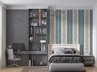 Coastal Slate Blue Vine Stripe Wallpaper⁠