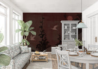 Chinoiserie Nightfall with Soaring Cranes Wall Mural