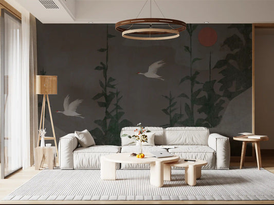 Flight of the Red Crowned Cranes Wall Mural
