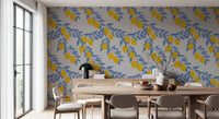 Lemon Branches Blue Leaves Wallpaper⁠