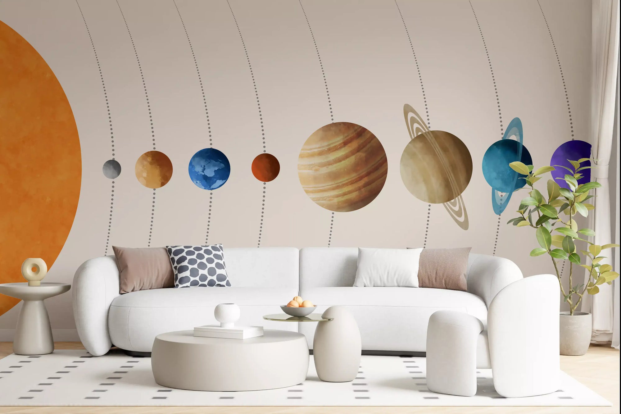 Planet parade solar system stretched over a living room wall mural, GD10972
