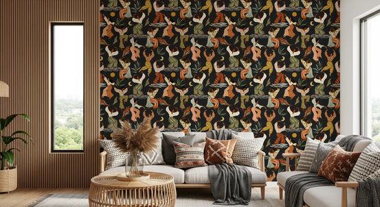 Bohemian Rhythms dancing-figure wallpaper warming a living room GD10975
