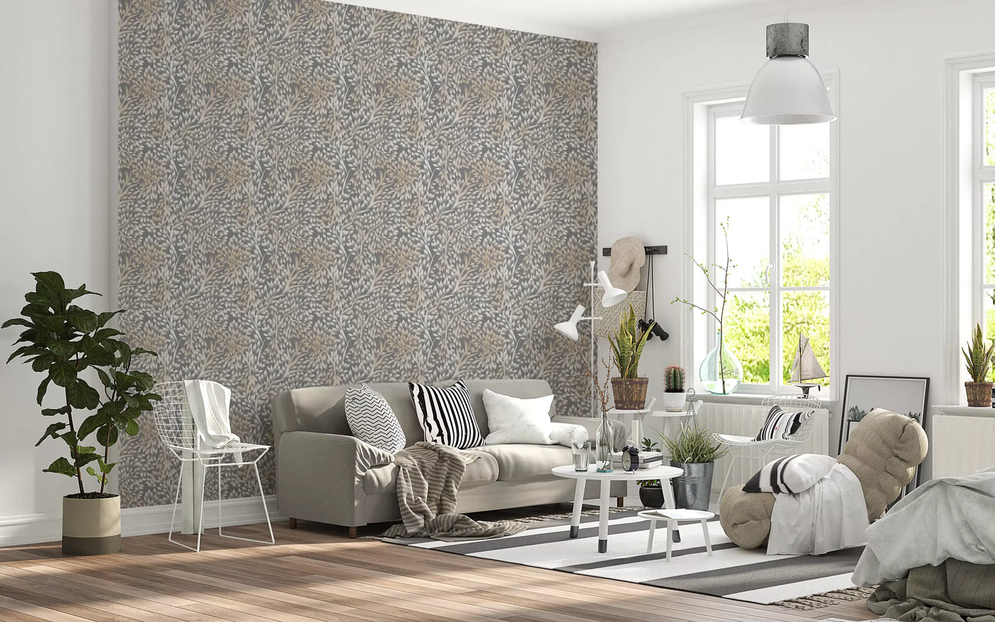 Textured Woodland Birch Leaves Wallpaper⁠