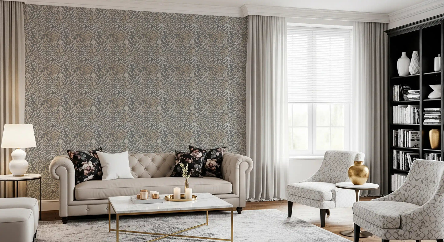 Textured Woodland Birch Leaves Wallpaper⁠