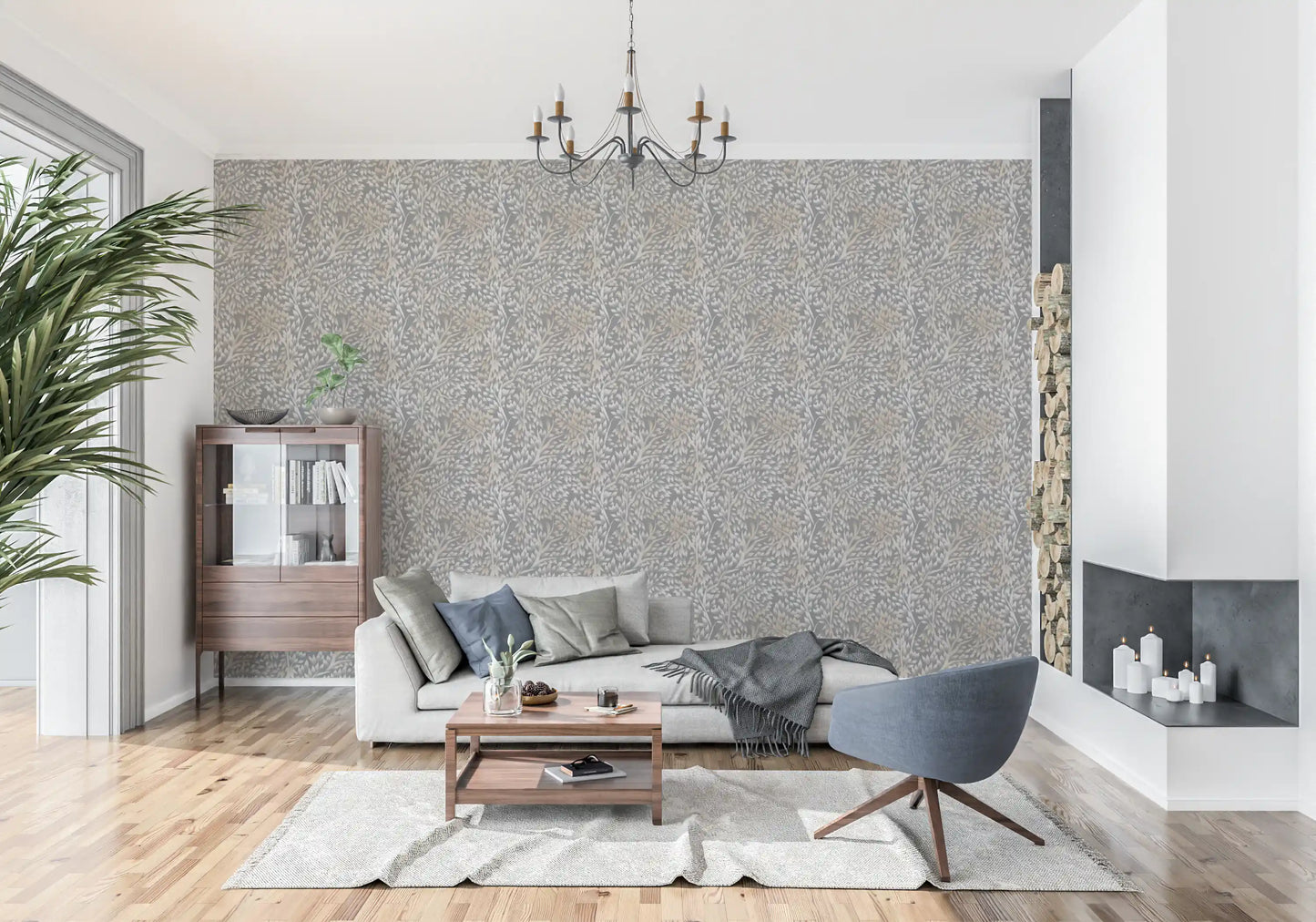 Textured Woodland Birch Leaves Wallpaper⁠