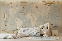 Antique Style Animal Cartography and Airships Wall Mural