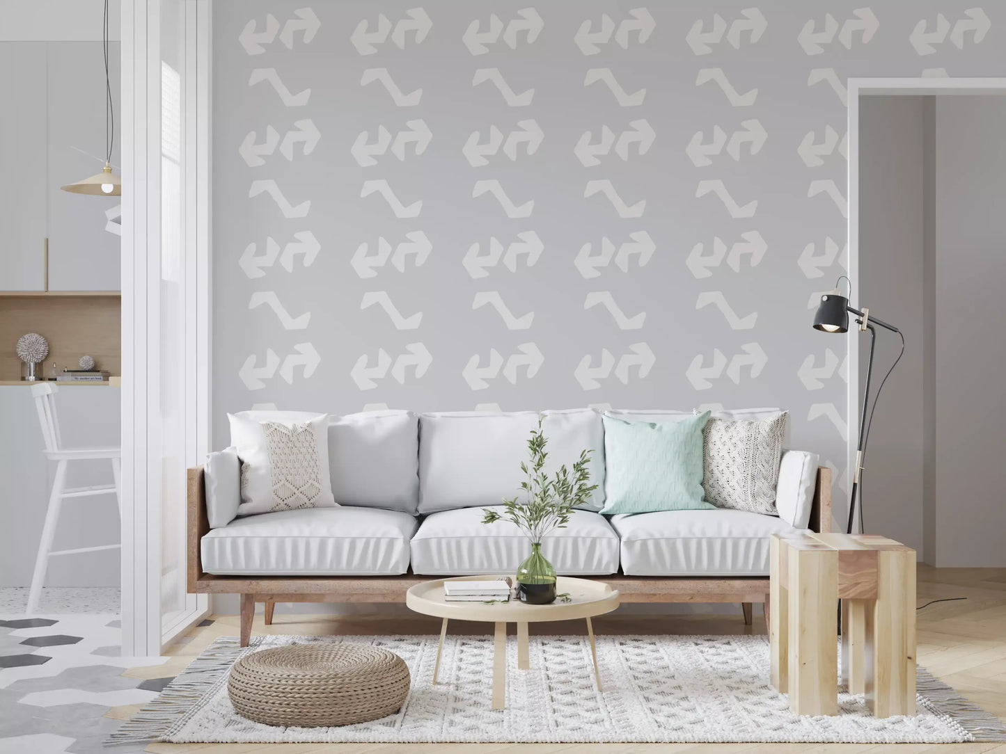 Playful Primitive Shapes on Soft Slate Wallpaper⁠