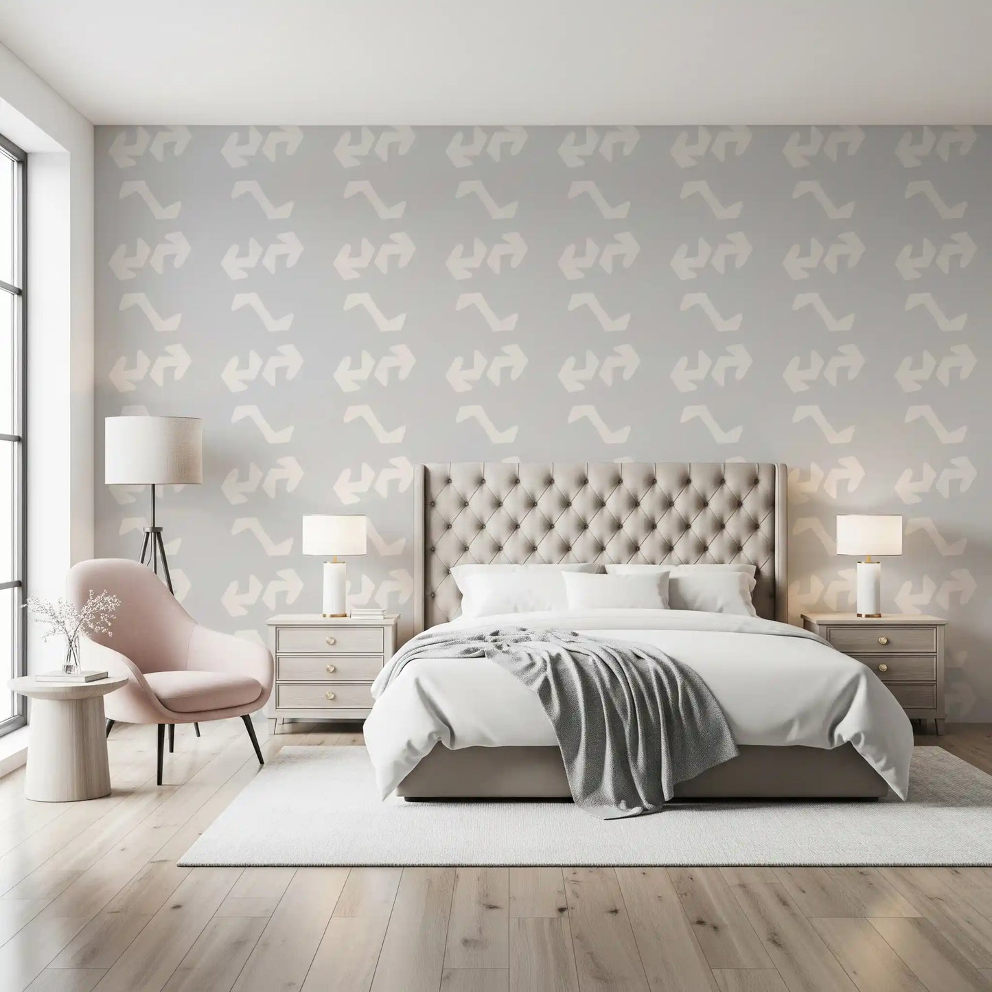 Playful Primitive Shapes on Soft Slate Wallpaper⁠