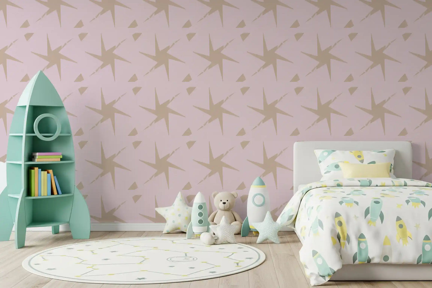 Retro Starburst Pale Pink Geometric Wallpaper⁠