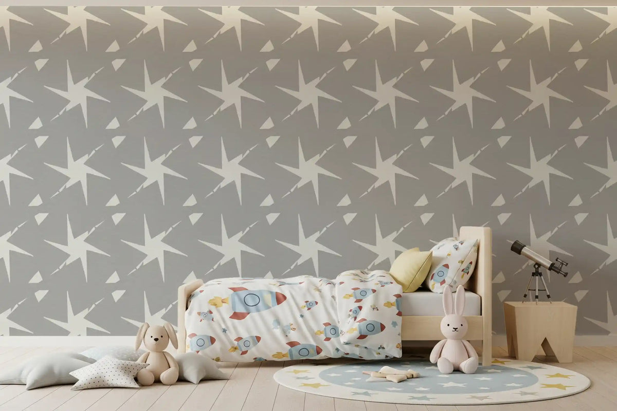 Kids' room styled with white starbursts on grey, Textured wallpaper GD10991
