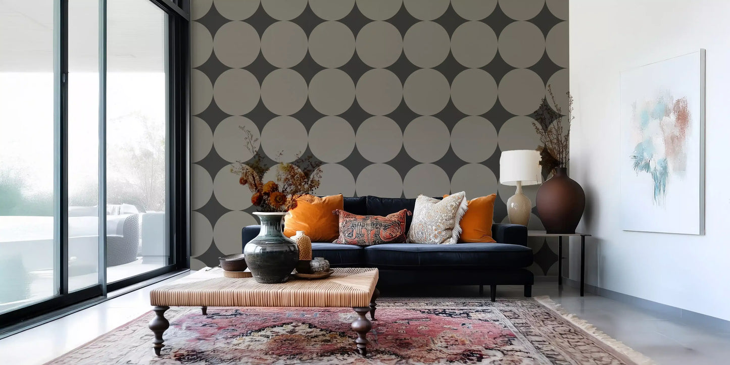 Symmetric Mid-Century Arcs and Stars Wallpaper⁠