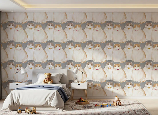 Chubby kittens wallpaper repeating in a restful bedroom, GD10998
