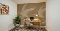 Ascending Cranes in Earthy Ochre Wall Mural