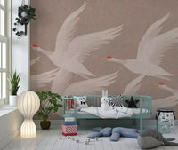 Red-Crowned Cranes in Soaring Harmony Wall Mural