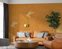 Celestial Golden Cranes over Serene Hills Wall Mural