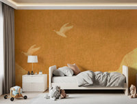 Celestial Golden Cranes over Serene Hills Wall Mural
