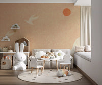 Minimalist Japanese Cranes at Sunset Wall Mural