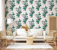 Heron in the White Lotus Garden on white Wallpaper⁠