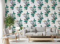 Heron in the White Lotus Garden on white Wallpaper⁠