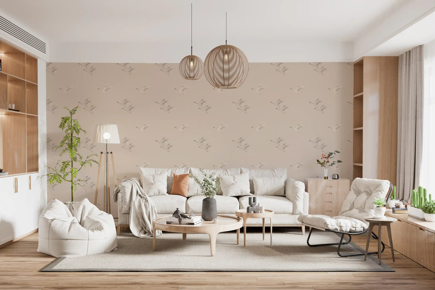Serene Winged Flight Soft Ochre Pattern Wallpaper⁠