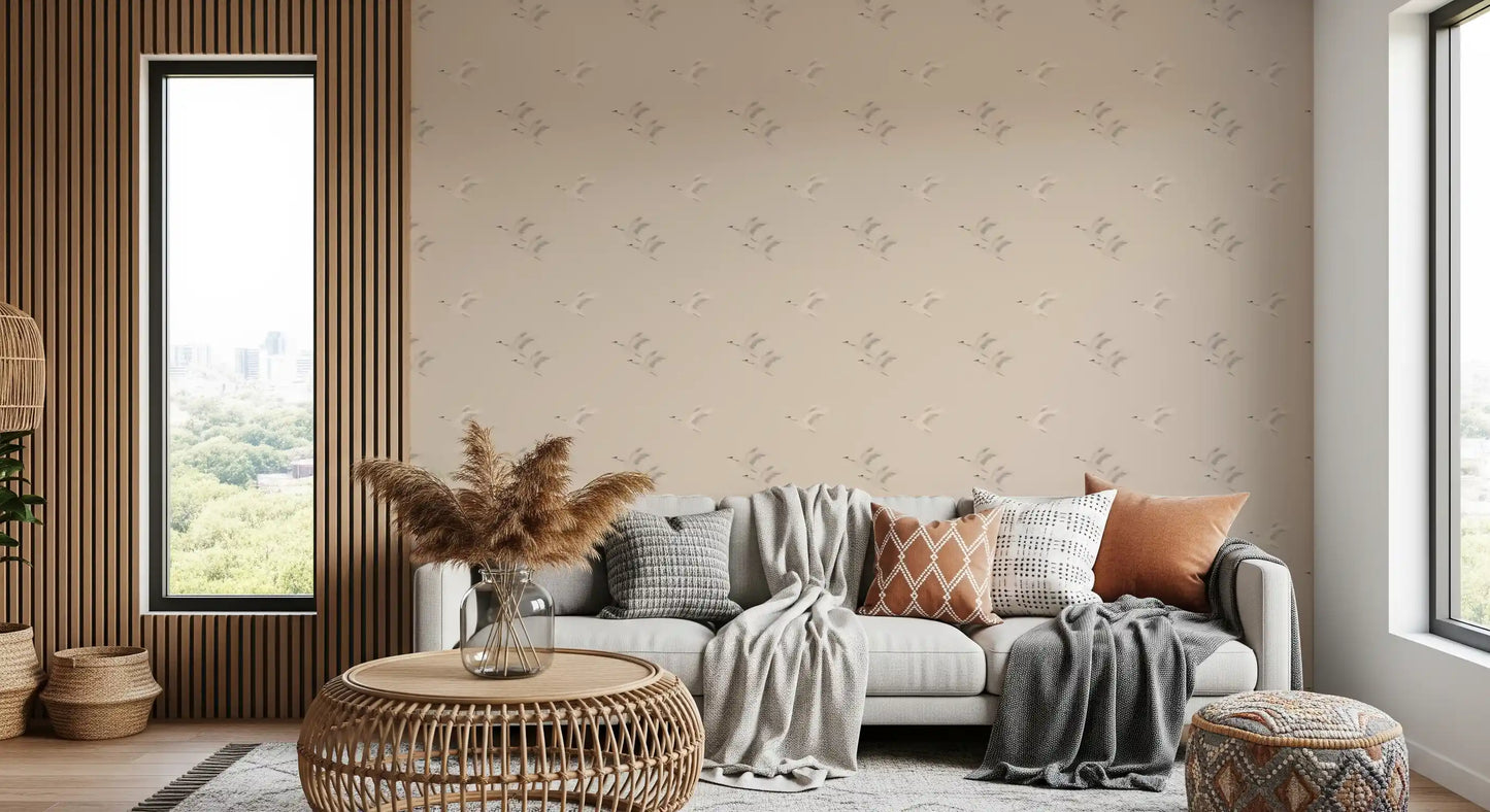 Serene Winged Flight Soft Ochre Pattern Wallpaper⁠