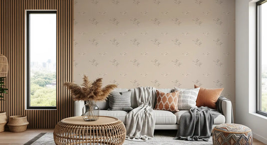 Serene Winged Flight Soft Ochre Pattern Wallpaper⁠