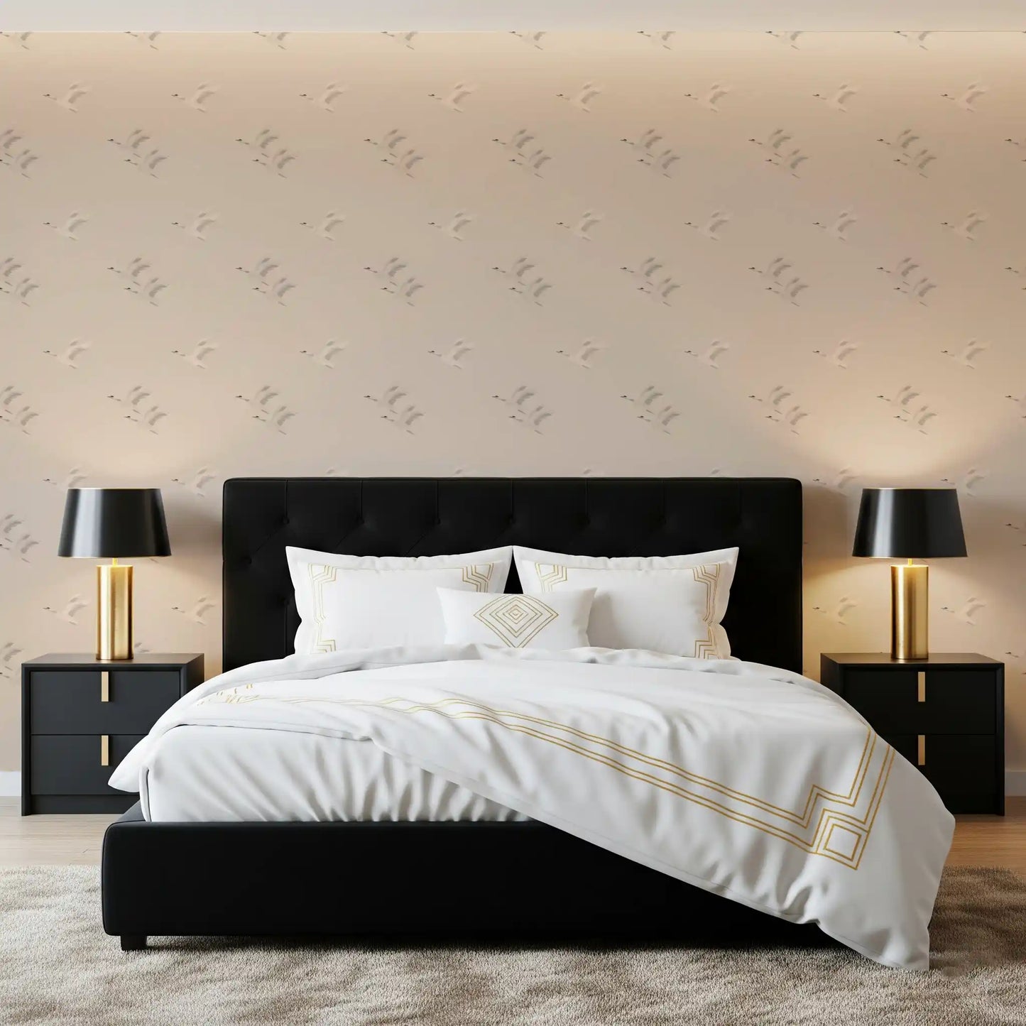 Serene Winged Flight Soft Ochre Pattern Wallpaper⁠