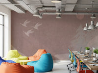 Minimalist Japanese Cranes in Blush Mauve Wall Mural